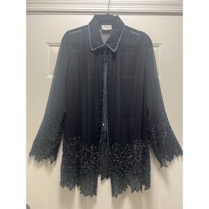 JMD NewYork VTG Gothic Sheer Beaded Duster Cardigan Dark Romantic Boho Top XL